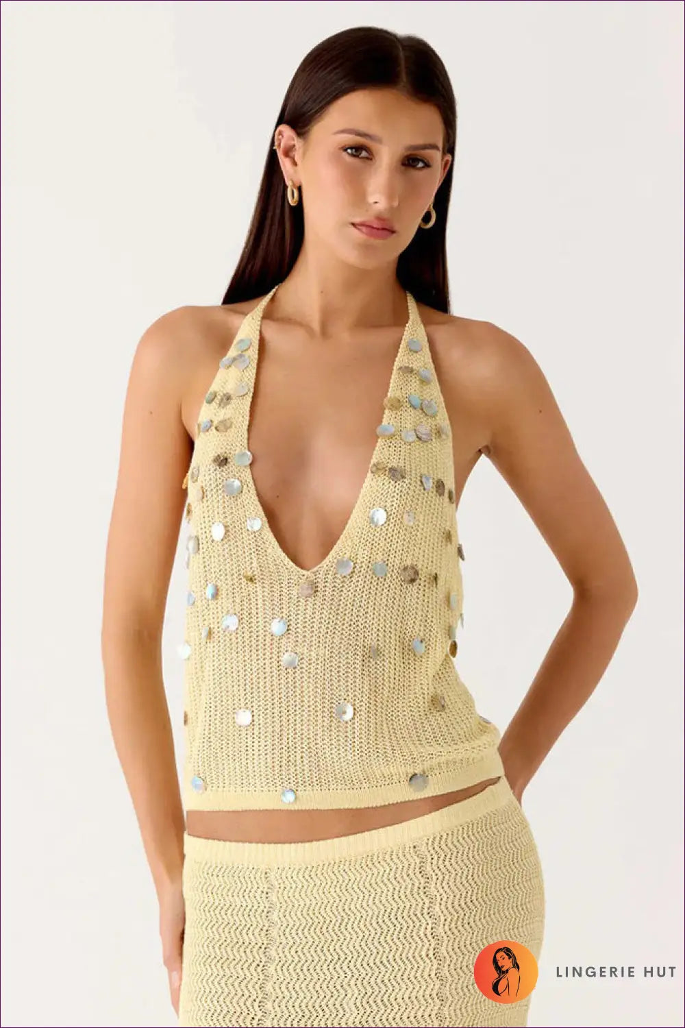 Sequin Knit Maxi Dress with Halter Neckline - Golden Hour Glamour - s / Set - Mangar