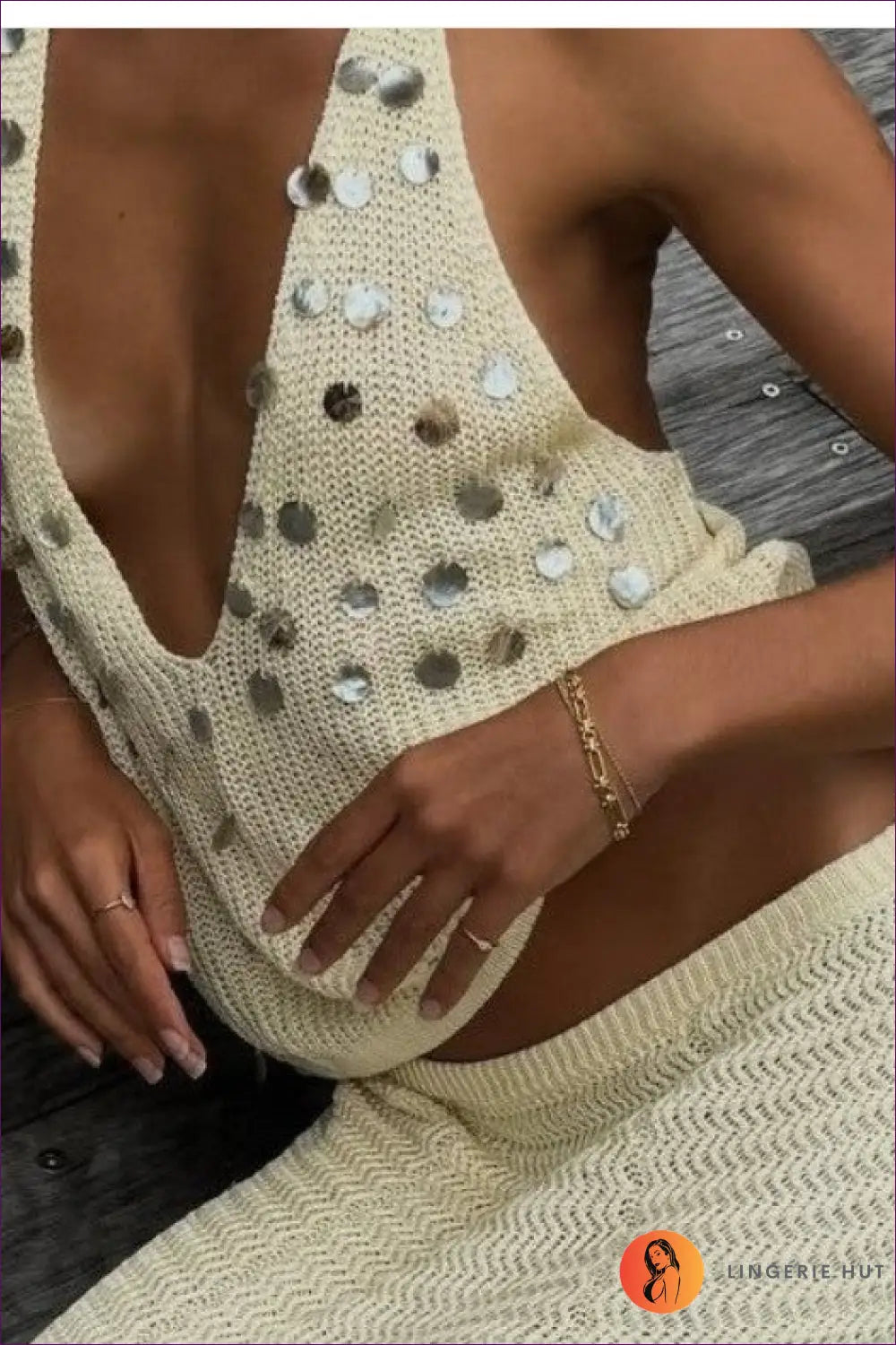 Sequin Knit Maxi Dress with Halter Neckline - Golden Hour Glamour - Mangar