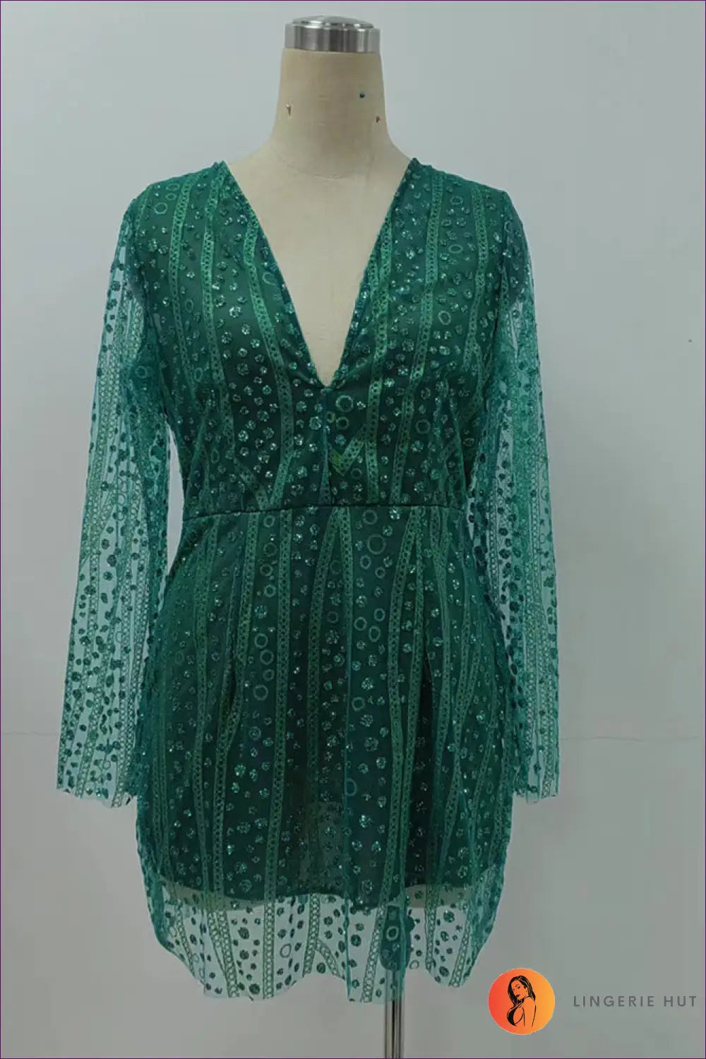Sequin Lace Bodycon Mini Dress - Evening Glamour Defined - s / Green - Dresses - Lingerie Hut - Autumn • Evening Wear