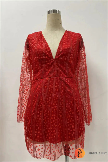 Sequin Lace Bodycon Mini Dress - Evening Glamour Defined - s / Red - Dresses - Lingerie Hut - Autumn • Evening Wear