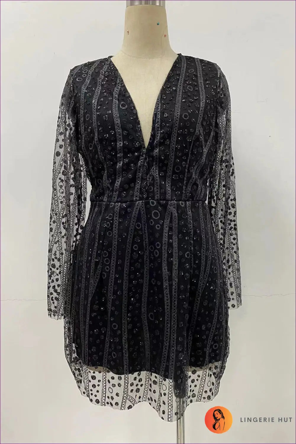 Sequin Lace Bodycon Mini Dress - Evening Glamour Defined - s / Black - Dresses - Lingerie Hut - Autumn • Evening Wear