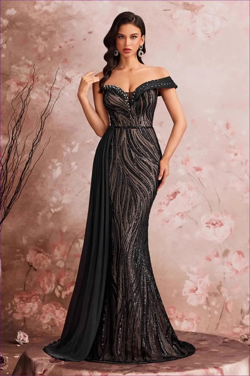Sequin Maxi Dress with Draped Detail - Understated Glamour - Dresses - Lingerie Hut - All Season • Backless • Bodycon