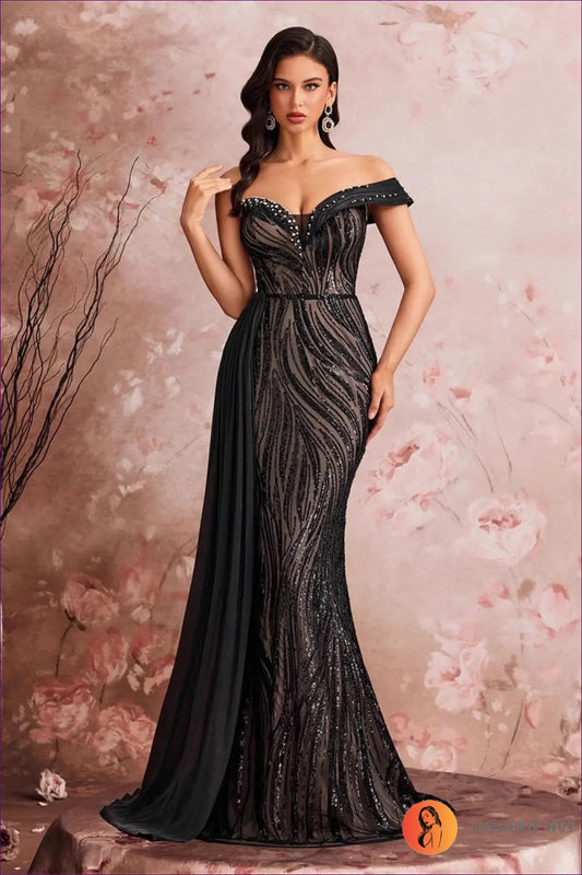 Sequin Maxi Dress with Draped Detail - Understated Glamour - Xs / Black - Dresses - Lingerie Hut - All Season