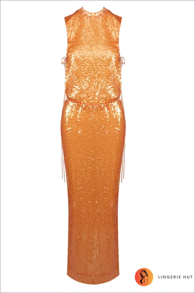 Sequin Maxi Dress With Side Tie - Understated Glamour