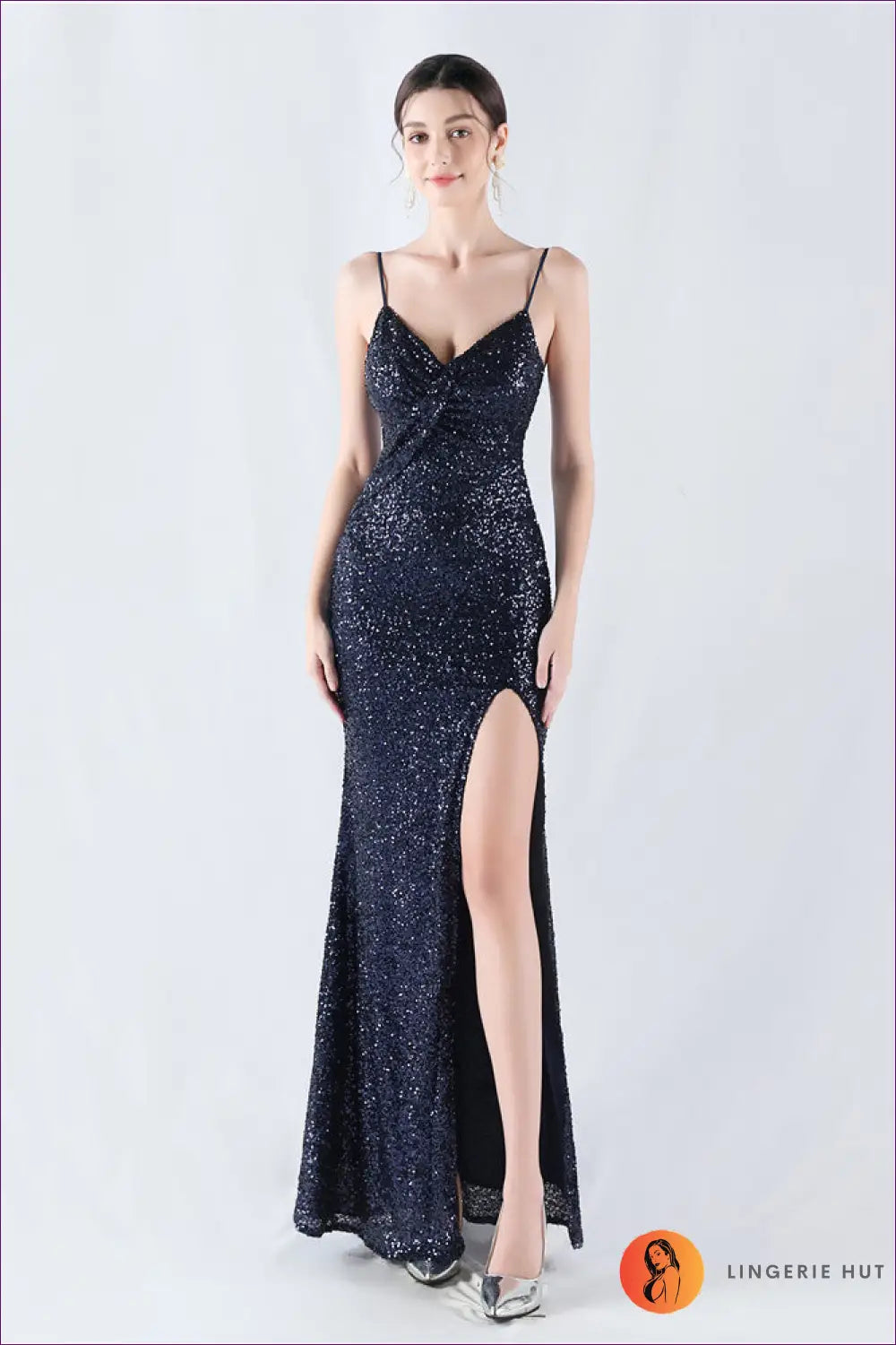 Sequin Maxi Dress with Slit - Understated Glamour - s / Purplish Blue - Dresses - Lingerie Hut - All Season • Cutout