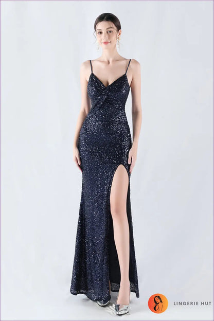 Sequin Maxi Dress with Slit - Understated Glamour - s / Purplish Blue - Dresses - Lingerie Hut - All Season • Cutout