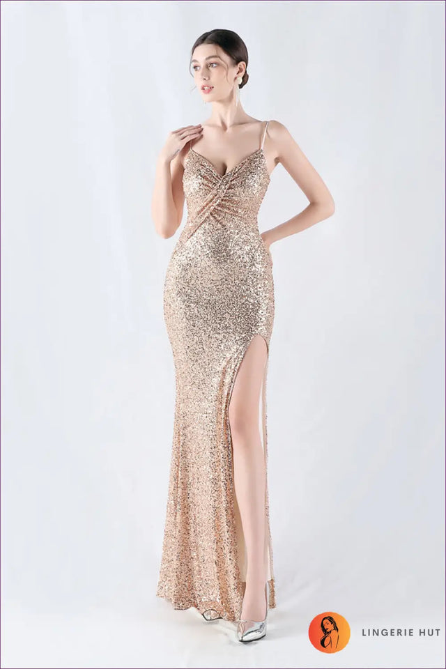 Sequin Maxi Dress with Slit - Understated Glamour
