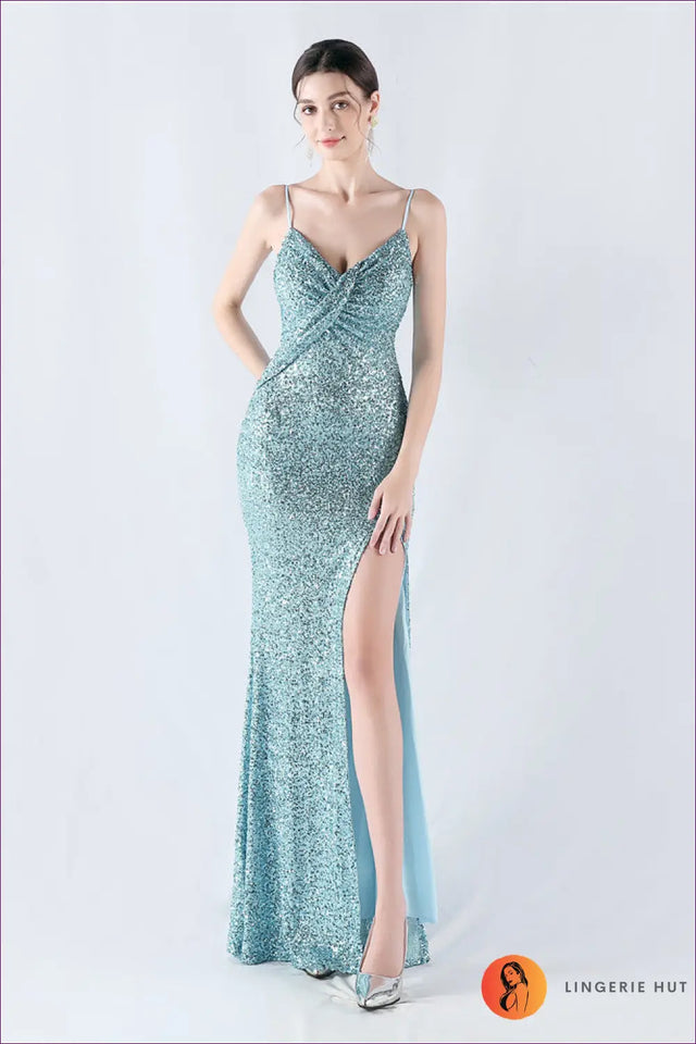 Sequin Maxi Dress with Slit - Understated Glamour