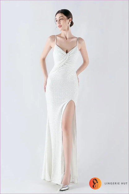 Sequin Maxi Dress with Slit - Understated Glamour - Dresses - Lingerie Hut - All Season • Cutout • Date Night • Evening