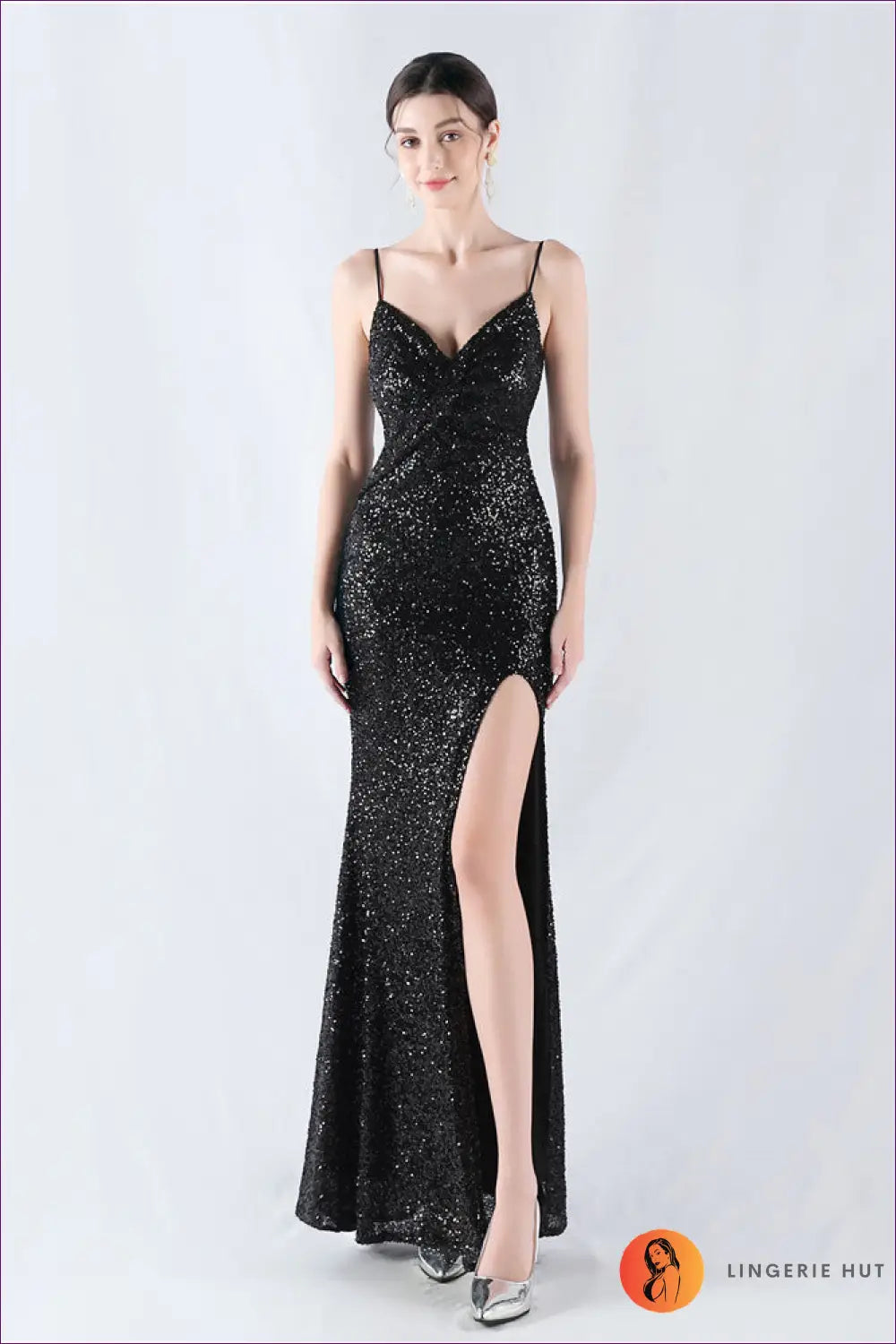 Sequin Maxi Dress with Slit - Understated Glamour - s / Black - Dresses - Lingerie Hut - All Season • Cutout • Date