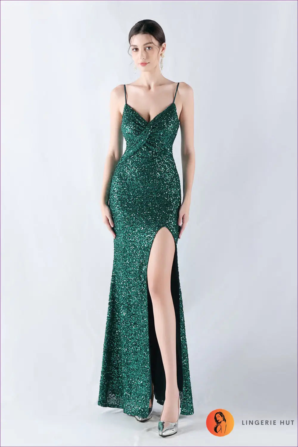Sequin Maxi Dress with Slit - Understated Glamour - s / Blackish Green - Dresses - Lingerie Hut - All Season • Cutout