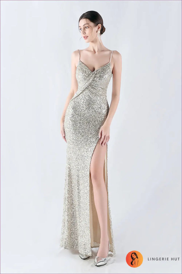 Sequin Maxi Dress with Slit - Understated Glamour