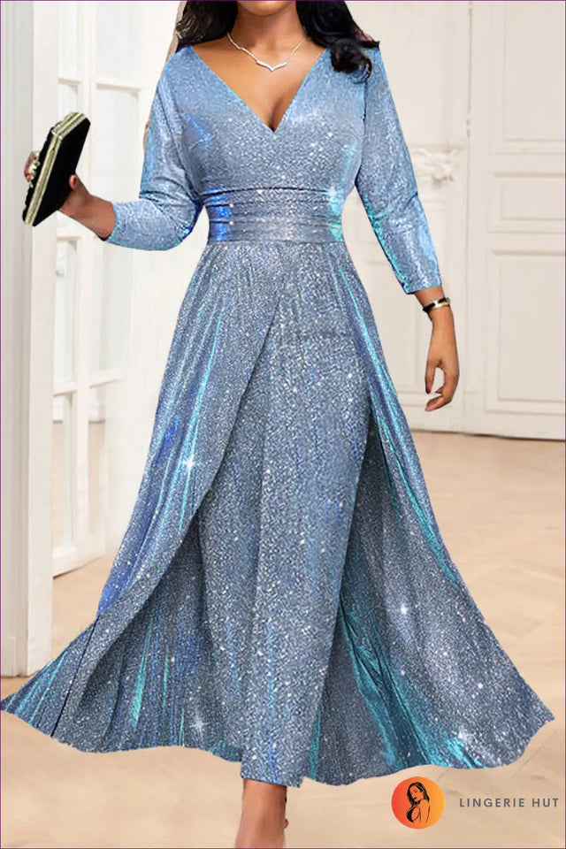 Sequin Maxi Dress With Long Sleeves - Evening Glamour Sorted