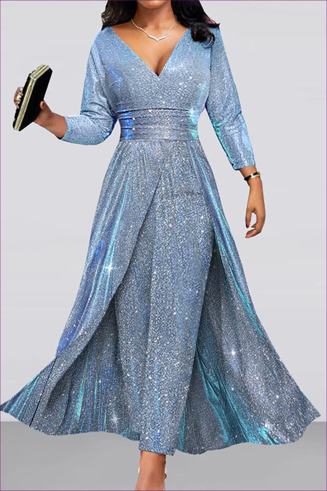 Sequin Maxi Dress With Long Sleeves - Evening Glamour Sorted