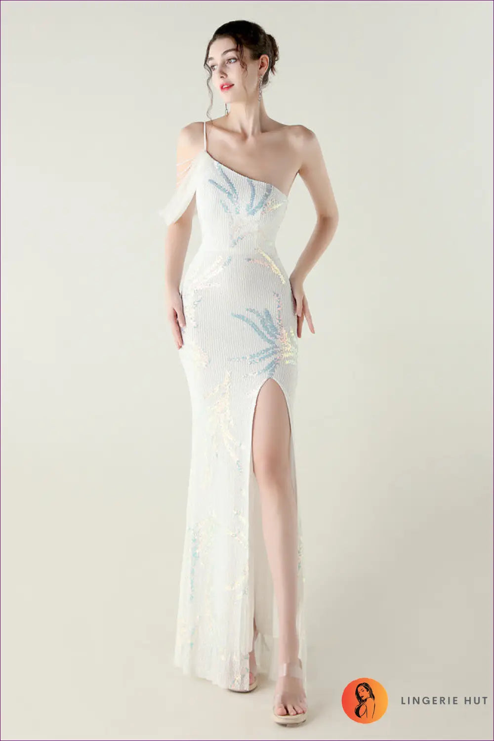 Sequin Mesh Maxi Dress with Fishtail Hem - Understated Glamour - s / White - Dresses - Lingerie Hut - All Season