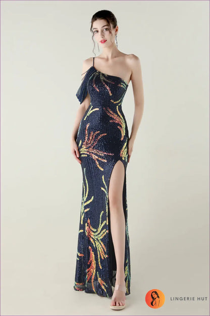 Sequin Mesh Maxi Dress with Fishtail Hem - Understated Glamour - s / Purplish Blue - Dresses - Lingerie Hut - All