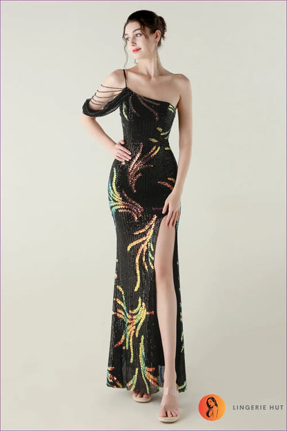 Sequin Mesh Maxi Dress with Fishtail Hem - Understated Glamour - s / Black - Dresses - Lingerie Hut - All Season