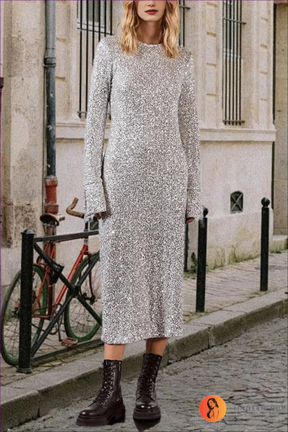Sequin Midi Dress - Evening Glamour Defined - s / Silver - Dresses - Autumn • Bodycon • Date Night • Evening Wear