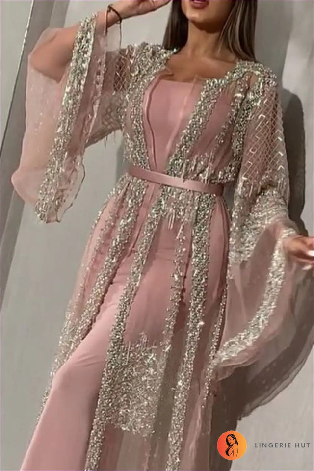 Sequin Robe With Wrap Design - Understated Glamour
