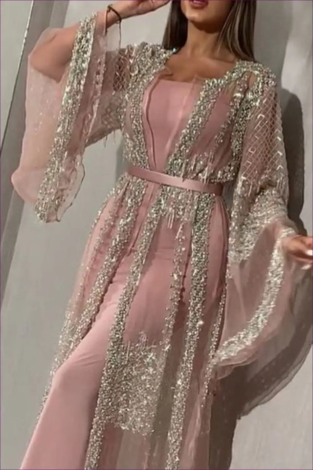 Sequin Robe With Wrap Design - Understated Glamour