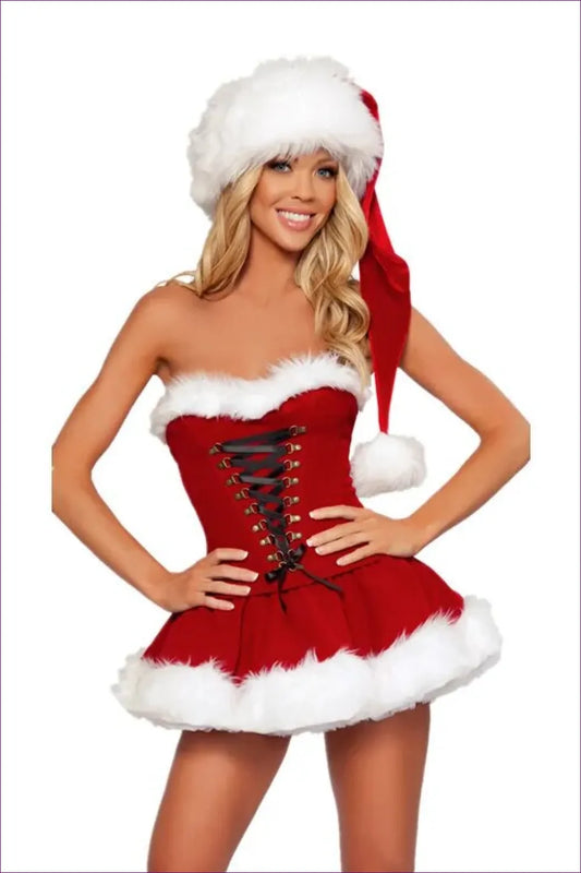Celebrate Christmas With Lingerie Hut’s Sequin Santa Costume Dress. Embrace Festive Glamour An Hourglass