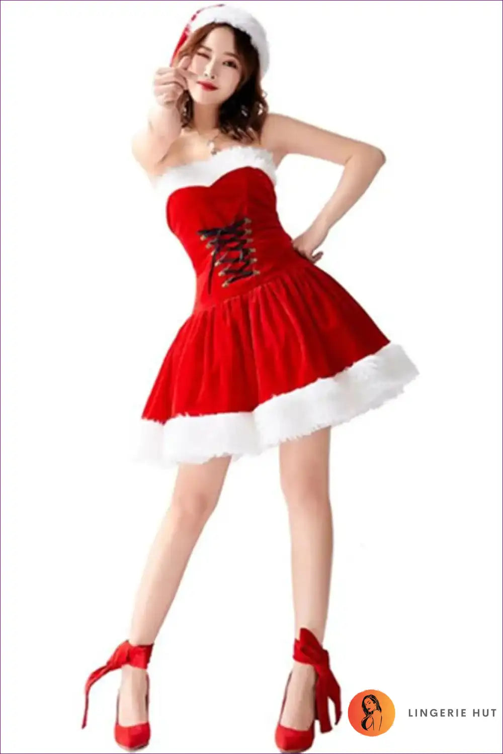 Celebrate Christmas With Lingerie Hut’s Sequin Santa Costume Dress. Embrace Festive Glamour An Hourglass