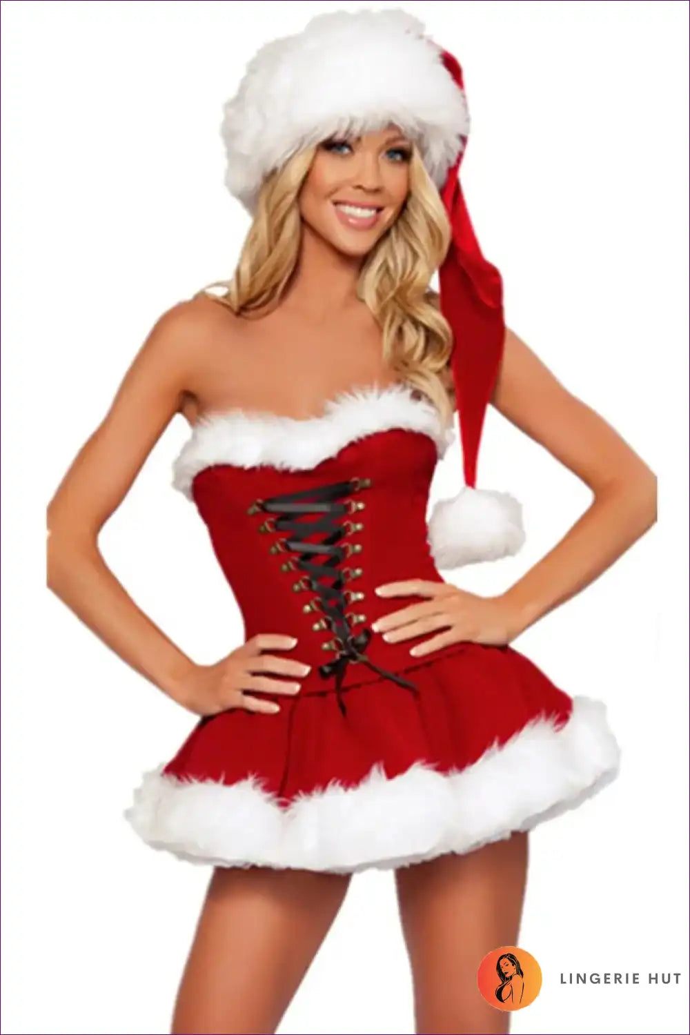 Celebrate Christmas With Lingerie Hut’s Sequin Santa Costume Dress. Embrace Festive Glamour An Hourglass