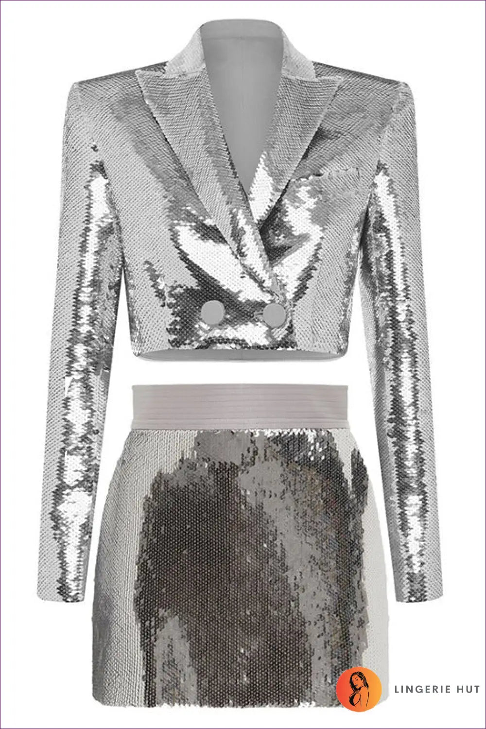 Sequin Set with Cropped Blazer - Celebration Ready - s / Silver - co Ord - Lingerie Hut - All Season • Clubwear