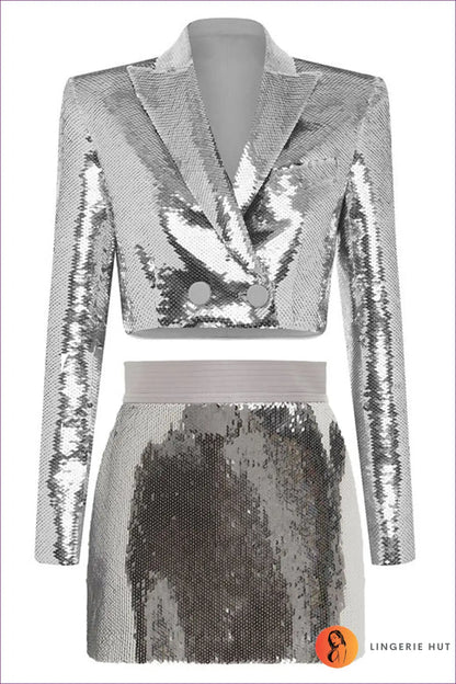 Sequin Set with Cropped Blazer - Celebration Ready - s / Silver - co Ord - Lingerie Hut - All Season • Clubwear