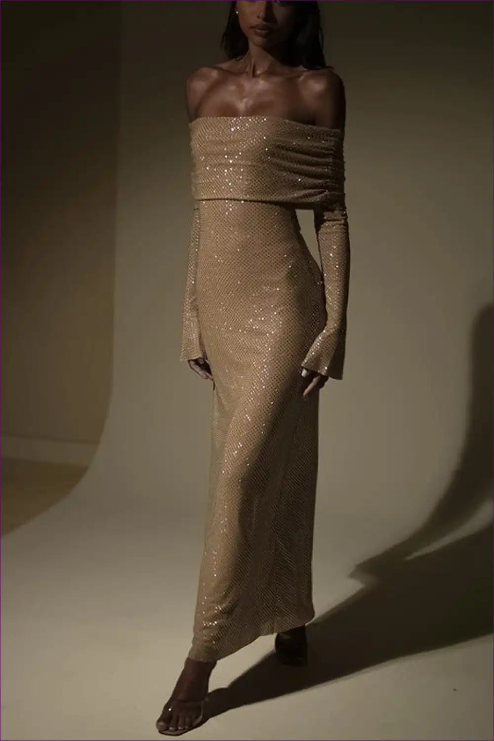 Sequin Off-shoulder Dress with Draped Sleeves - Glamour Night