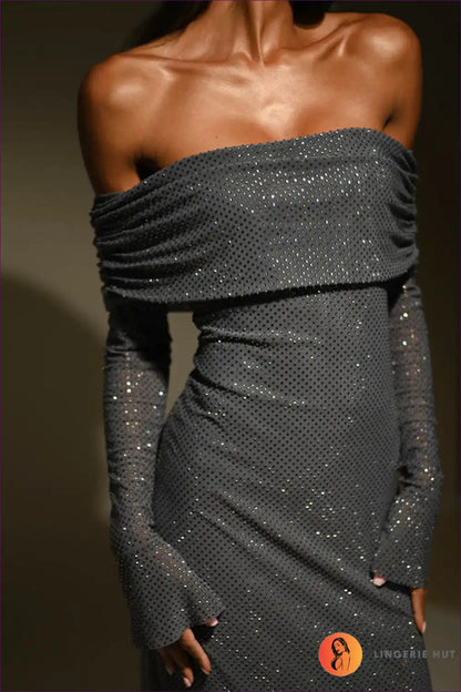 Sequin Off-shoulder Dress with Draped Sleeves - Glamour Night