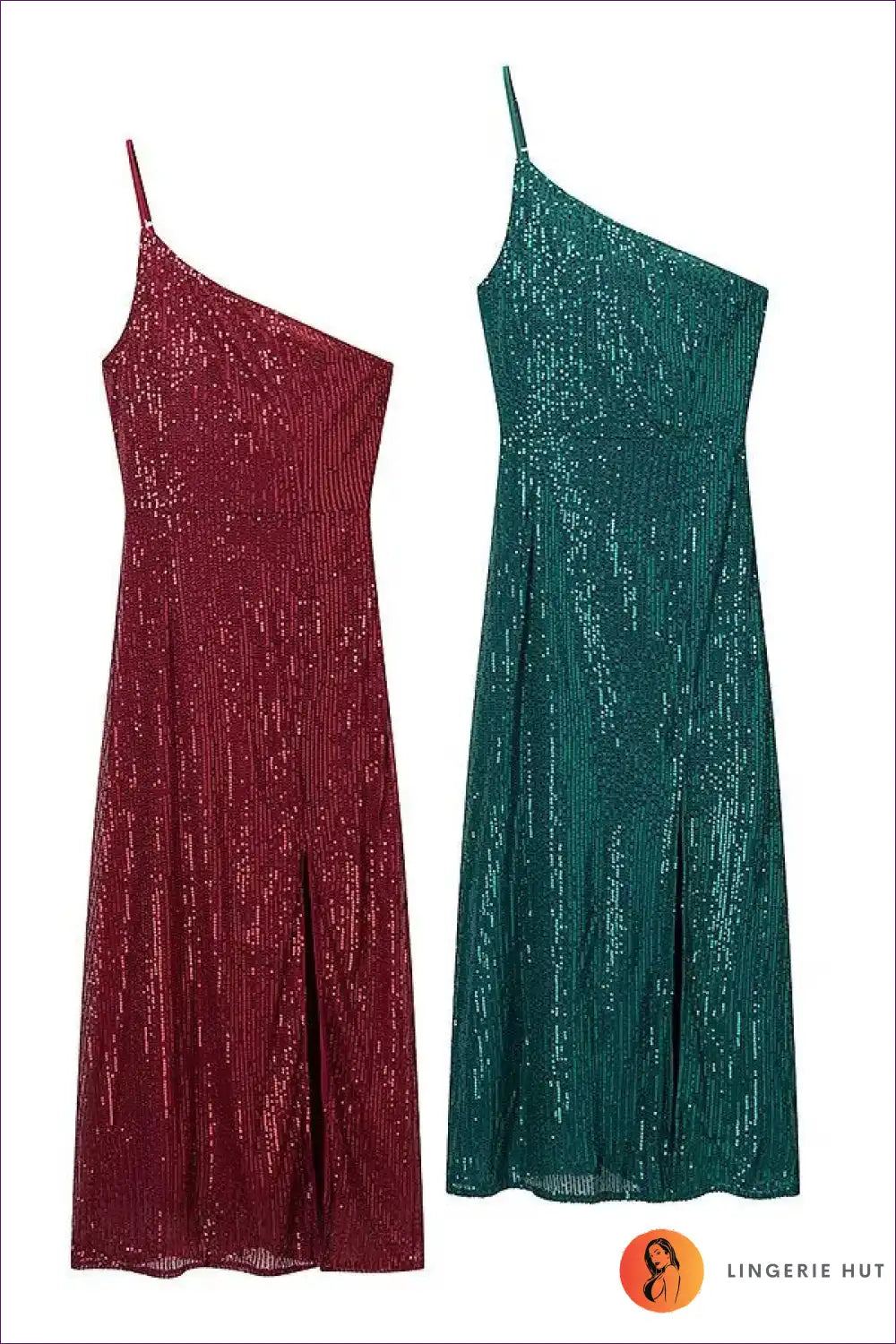 Sequin one Shoulder Maxi Dress with Thigh Split - Party Chic for Clubwear, Evening Wear, Formal Glamour,