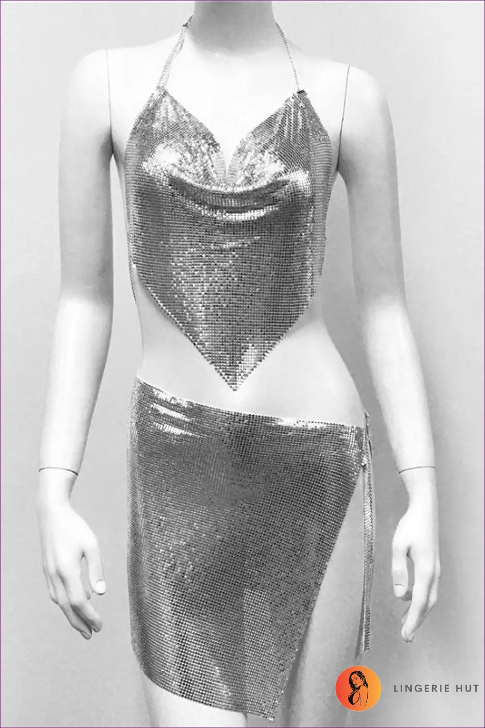 Sequin Skirt and Crop Set - not your Basic Party Look - one Size / Silver - co Ord - Clothing Tops - Lingerie Hut