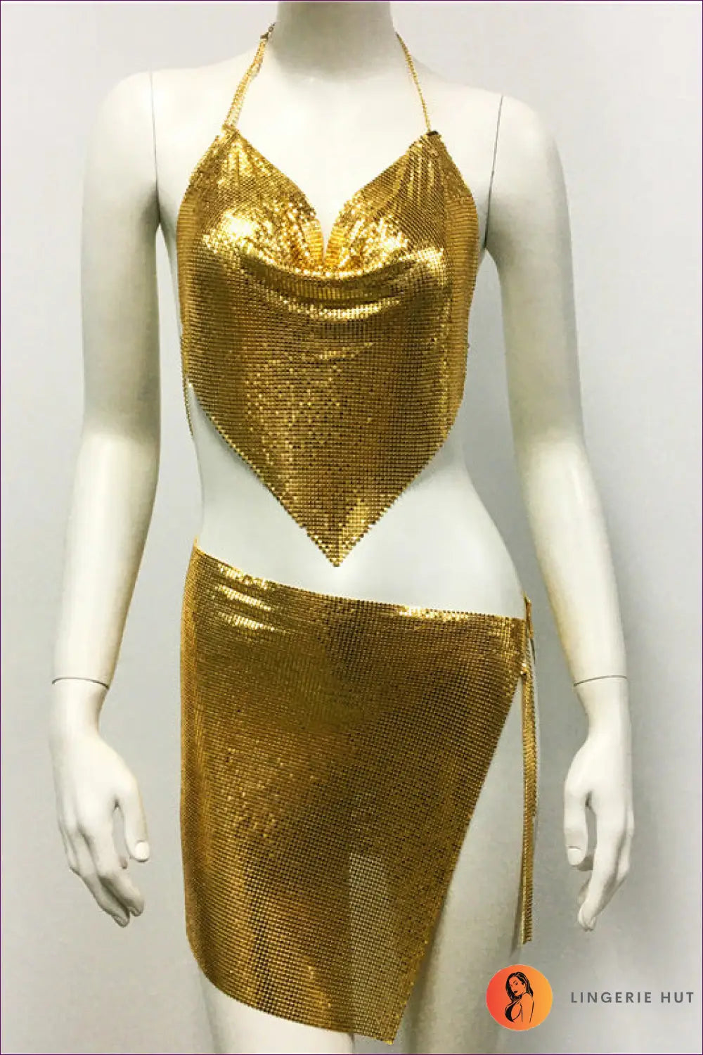 Sequin Skirt and Crop Set - not your Basic Party Look - one Size / Gold - co Ord - Clothing Tops - Lingerie Hut