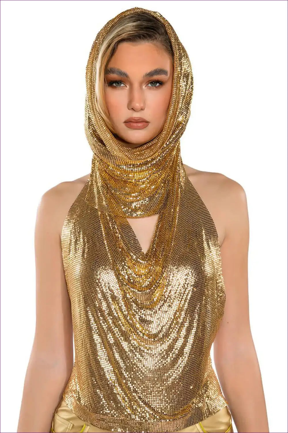 Sparkle In Style With Our Sequin Sling Headscarf Set! a Sexy, Bold Halter Tank Made From Innovative Metal