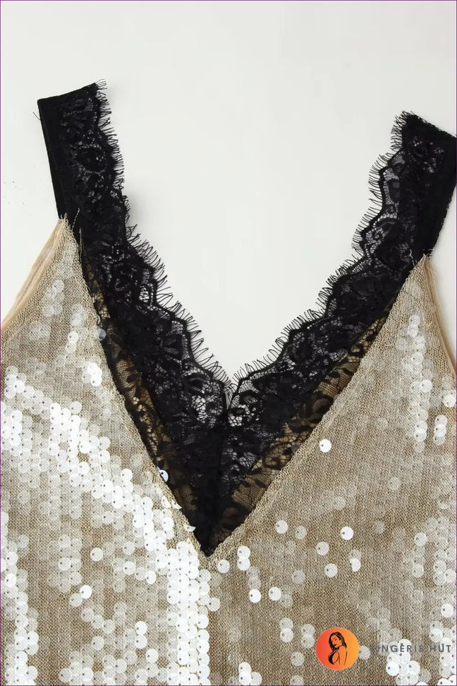 Sequin Midi Slip Dress with Lace Trim - Understated Glamour