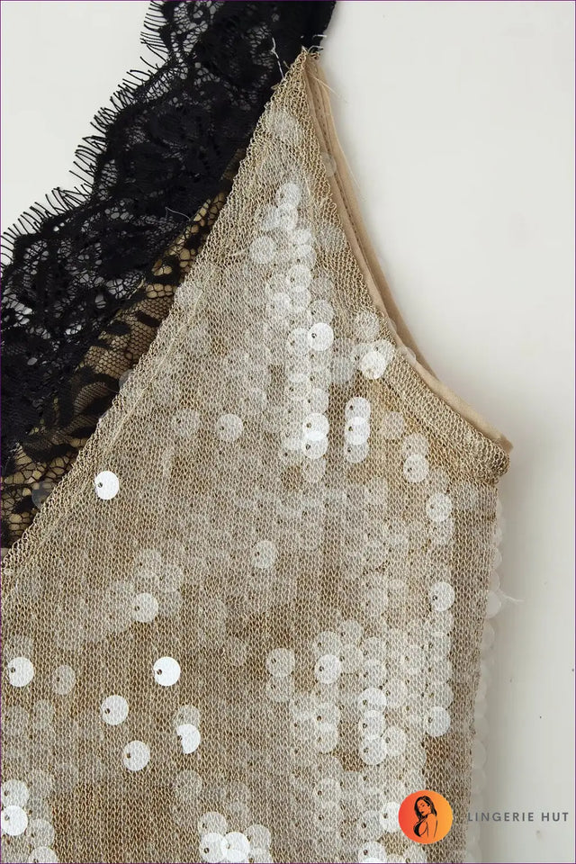 Sequin Midi Slip Dress with Lace Trim - Understated Glamour