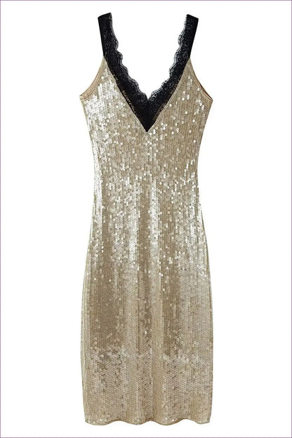 Sequin Midi Slip Dress with Lace Trim - Understated Glamour - Dresses - Lingerie Hut - All Season • Evening Wear