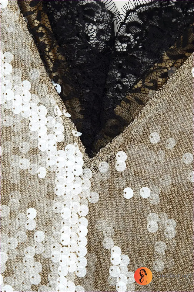 Sequin Midi Slip Dress with Lace Trim - Understated Glamour