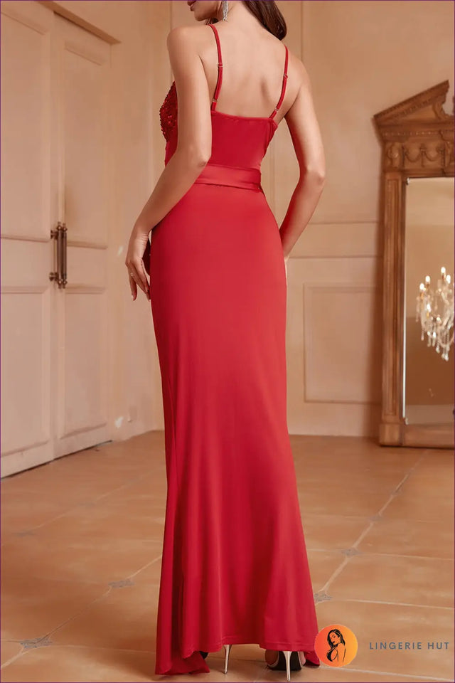 Sequin Splice Maxi Dress with Slit - Cocktail Glamour