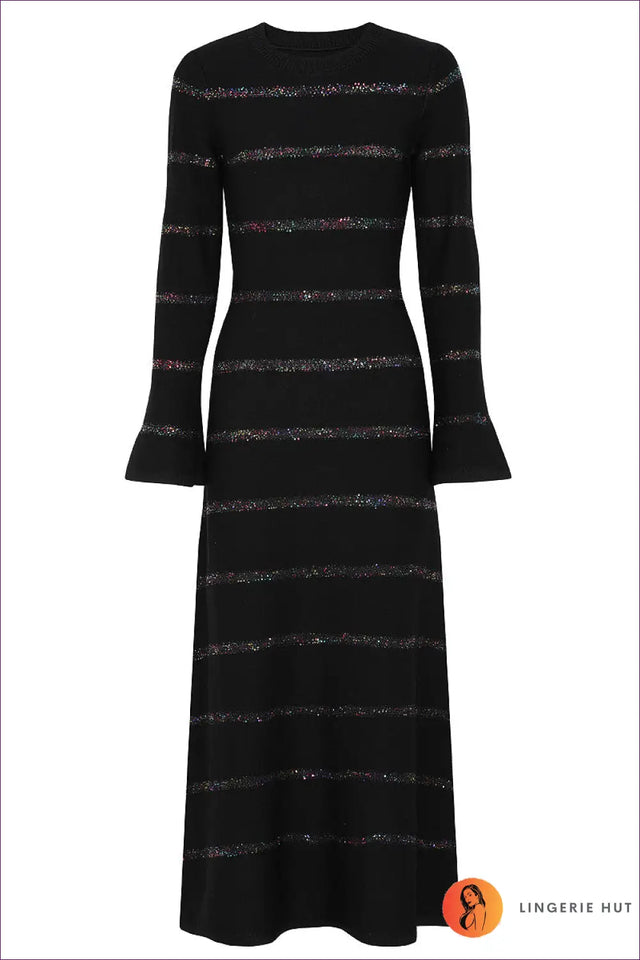 Sequin Maxi Dress with Bell Sleeves - High-Impact Glamour