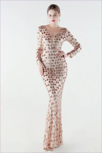 Sequin V-neck Fishtail Maxi Dress for Luxury Evening Events Dresses, Evening Wear, Formal Glamour,