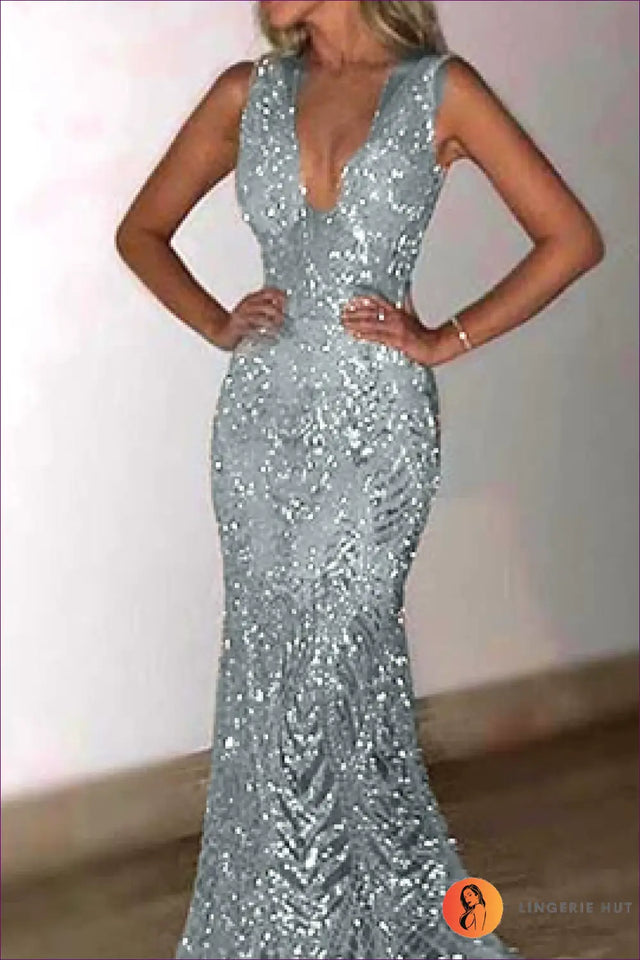 Sequin Maxi Dress with Sheer Detail - Understated Glamour