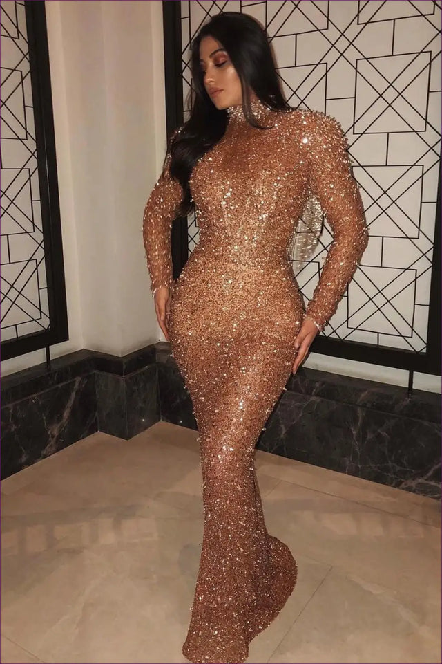 Sequined Bodycon Maxi Dress - Night Out Glamour