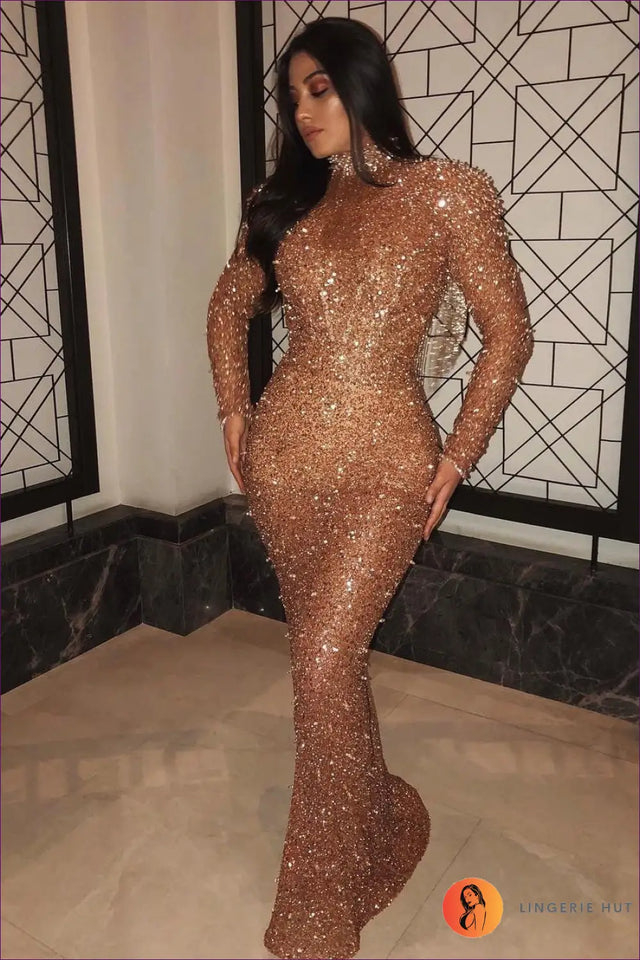 Sequined Bodycon Maxi Dress - Night Out Glamour