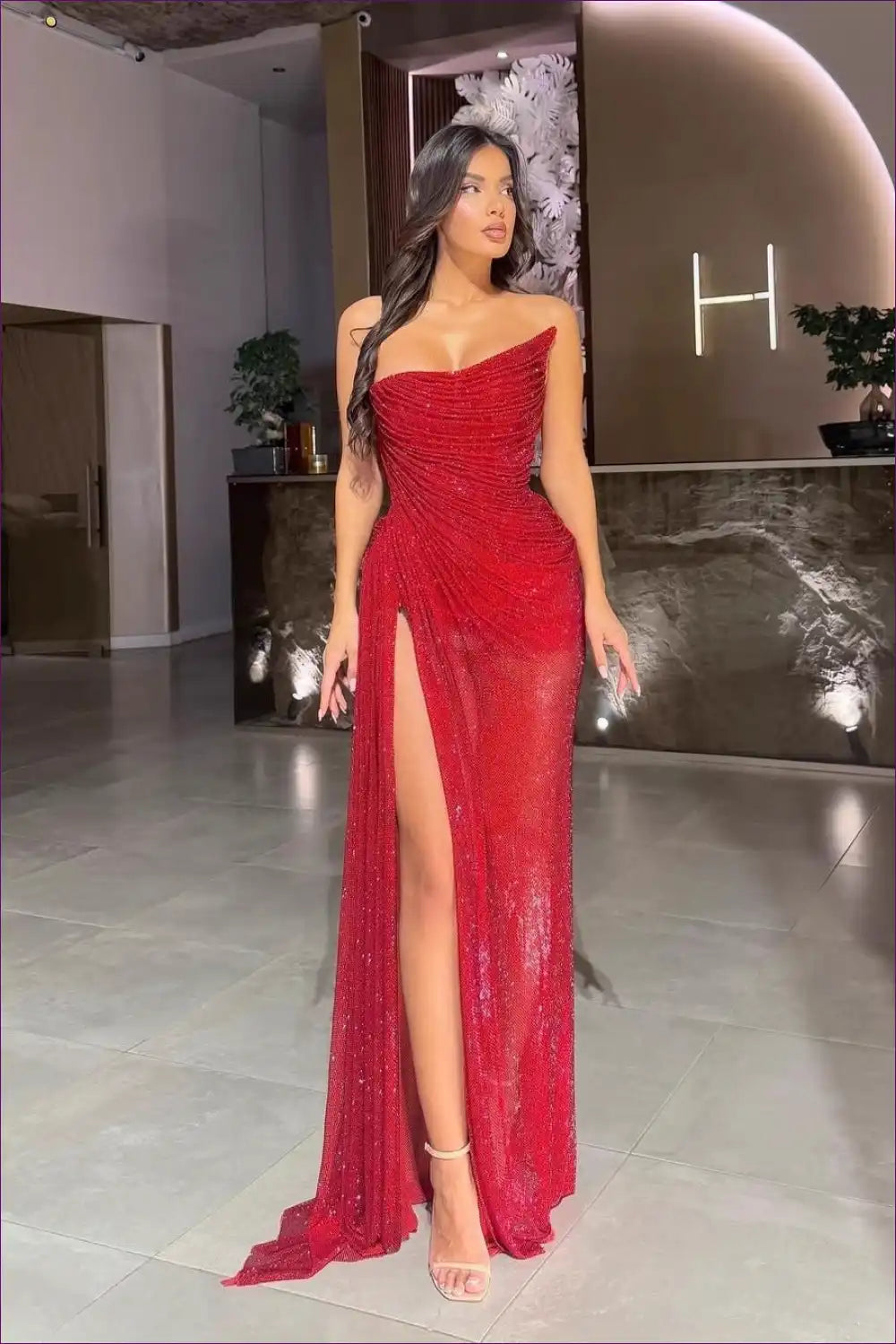 Sequined Maxi Dress with Split - Glamorous Party Nights