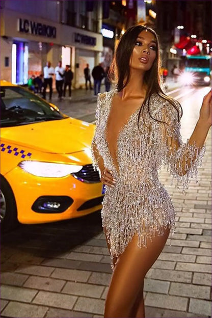 Sequined Mini Bodycon Dress - Bold but Wearable - Dresses - Lingerie Hut - Autumn • Cutout • Evening Wear