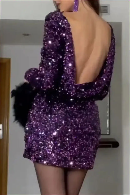 Sequined Mini Dress with Open Back Detail - Party for Bodycon, Evening Wear, Glamour, just In,