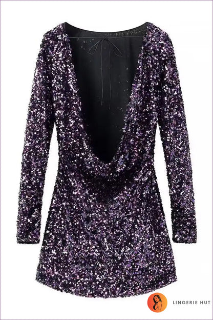 Sequined Mini Dress with Open Back Detail - Party for Bodycon, Evening Wear, Glamour, just In,