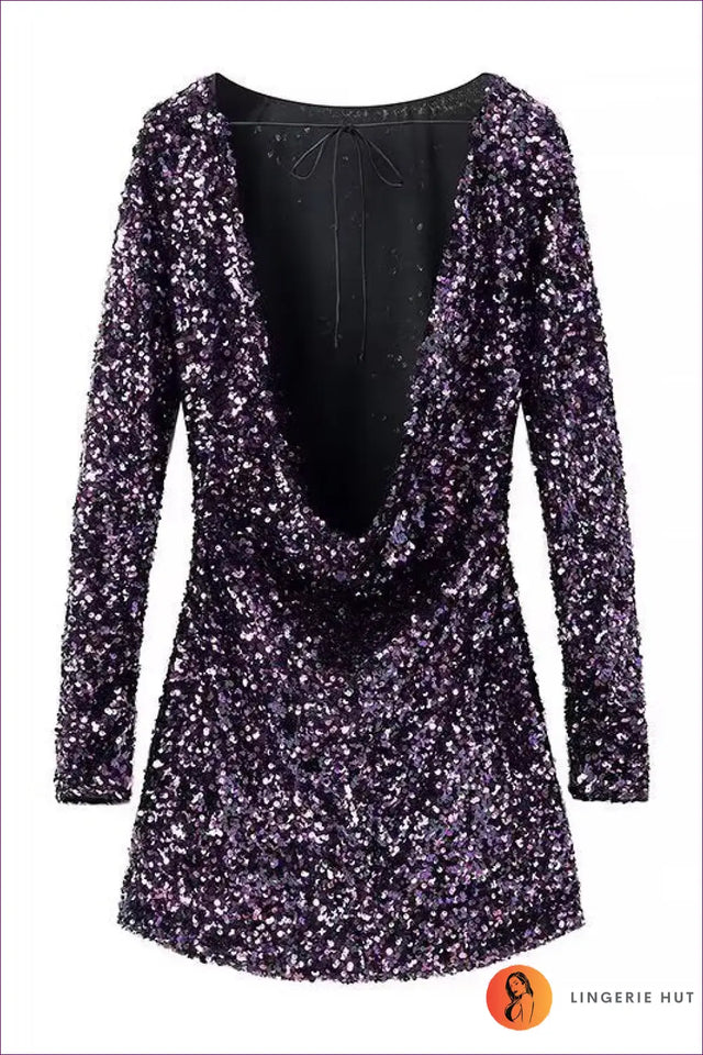Sequin Bodycon Mini Dress with Open Back - Maximum Glamour